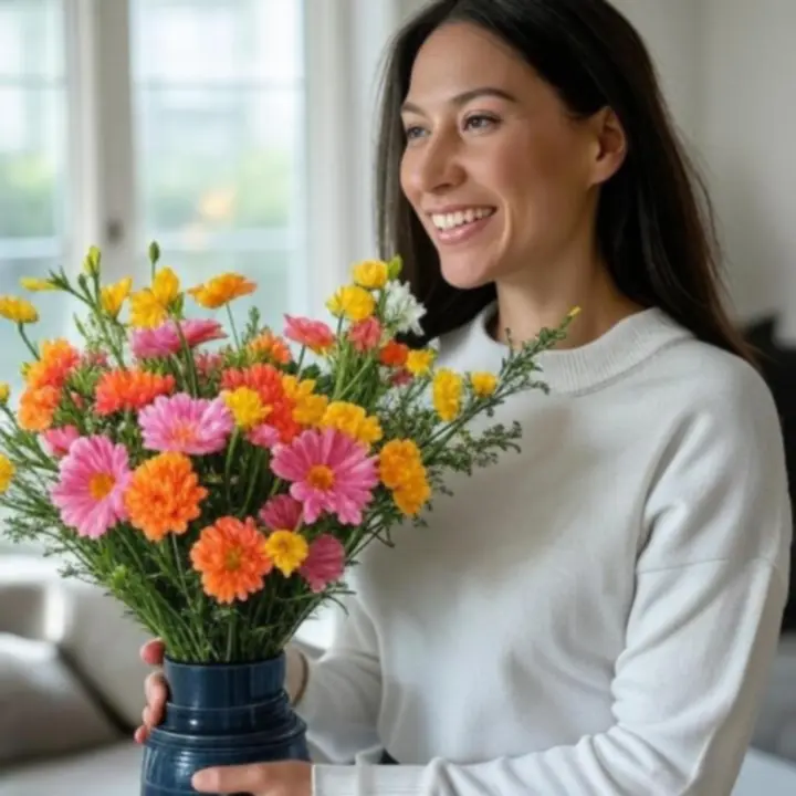 Vásárlók által megosztott fotók különböző virágcsokrokról otthoni környezetben