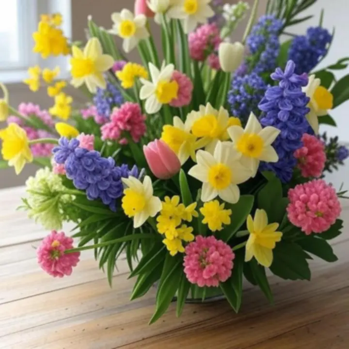 Szezonális virágokból összeállított, ízléses ajándékcsomag.