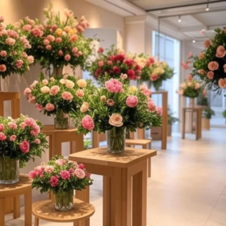 Elegáns virágüzlet belső tere friss virágcsokrokkal