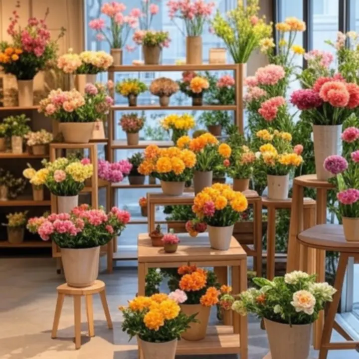 Fresh Petal Store üzlet belső tere színes, természetes virágkompozíciókkal